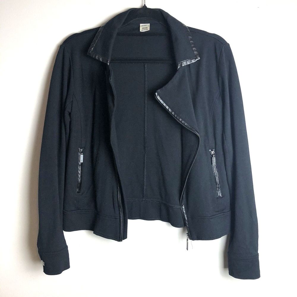 Jockey Full Zip Jacket Womens XS Asymmetric Ponte Stretchy Knit Black Pockets